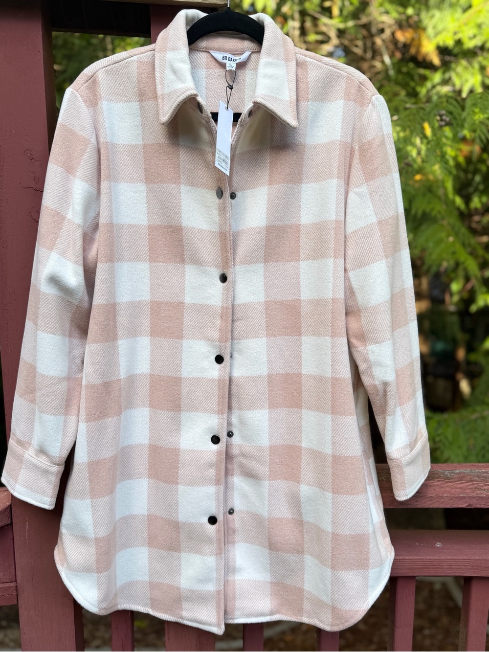 NWT BB Dakota Steve Madden Eldridge Shacket Plaid Shirt Jacket Alabaster Pink L